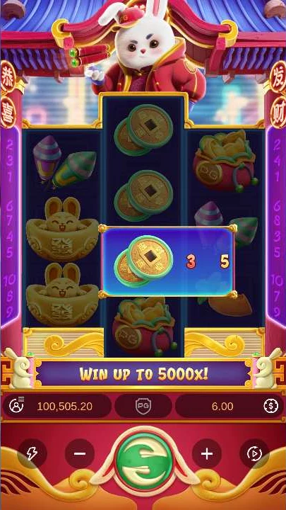 Fortune Rabbit spin 300 checkpoint showing balance $100,505.20