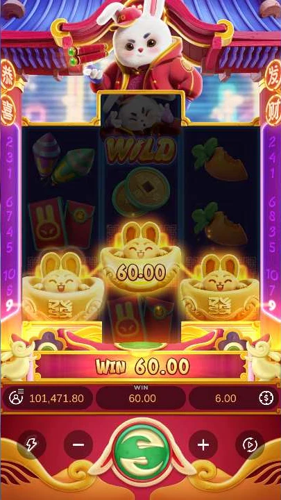 Fortune Rabbit spin 900 checkpoint showing balance $101,471.80 on a 60.00 win